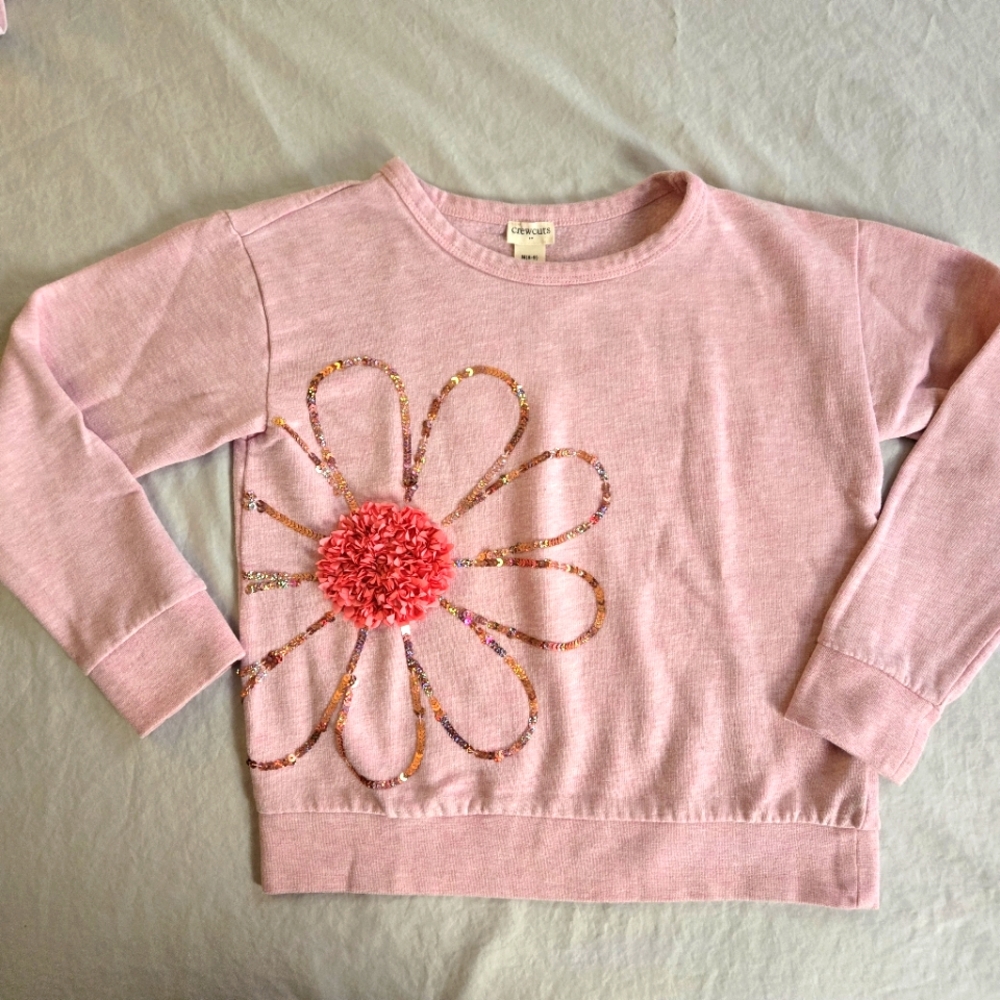 Crewcuts Girls Pastel Ballet Pink Sequin Flower Sweatshirt 8